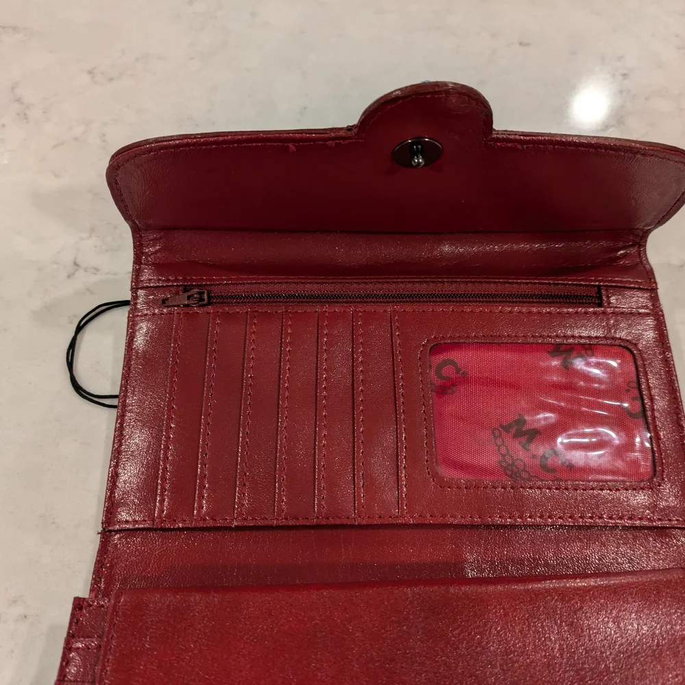 M.C.Red Leather Wallet with Embossed Design